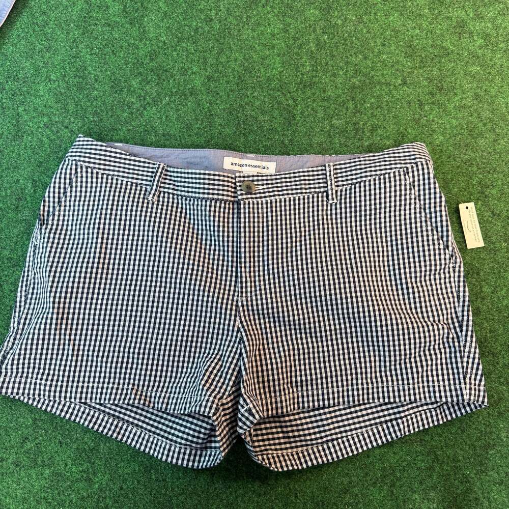 Amazon Essentials Womens Chino Shorts 16 Navy Gingham 4 Inseam Cotton NWT